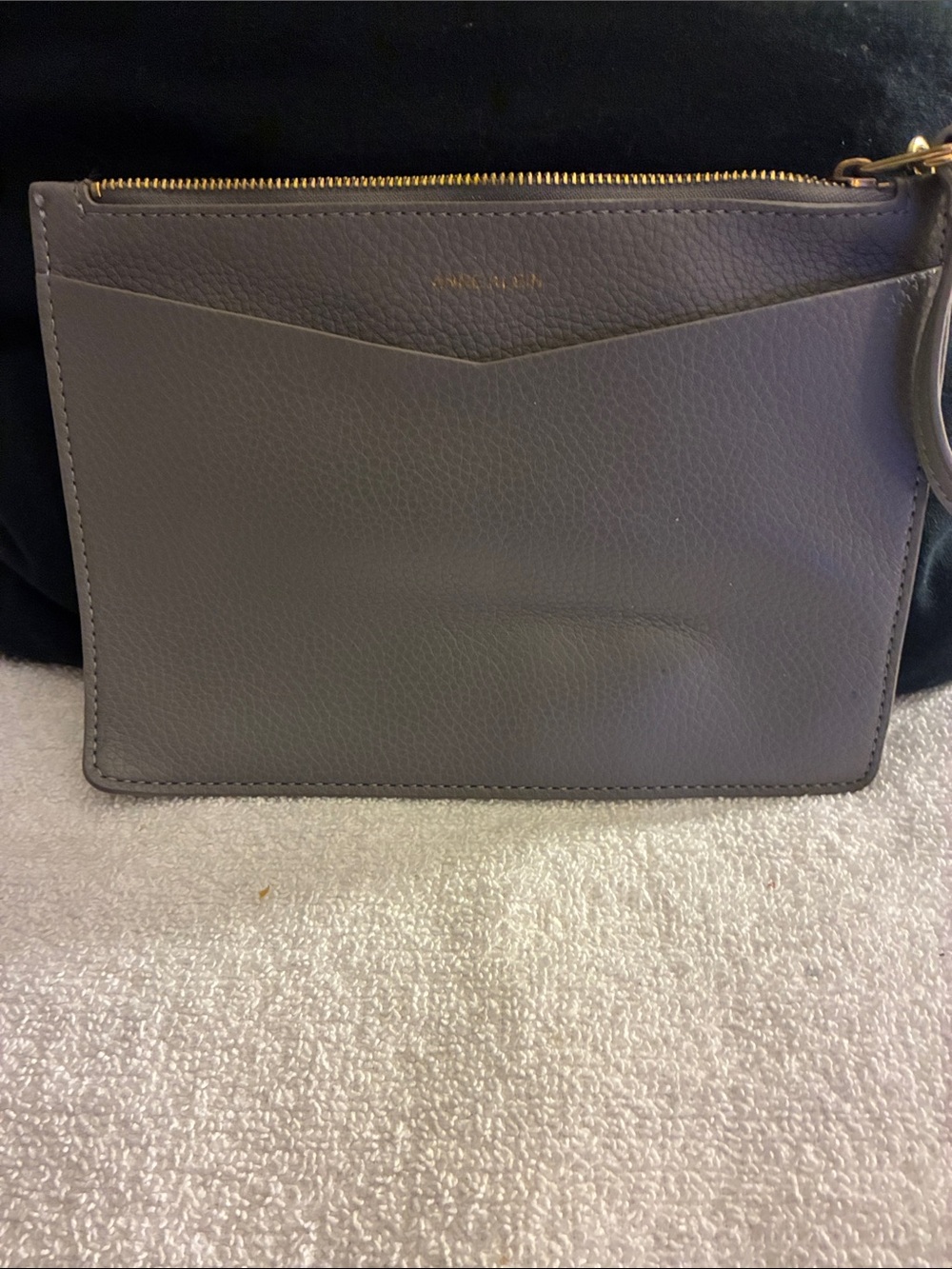NWOT Anne Klein Gray Leather Wristlet Clutch with Gold Zipper